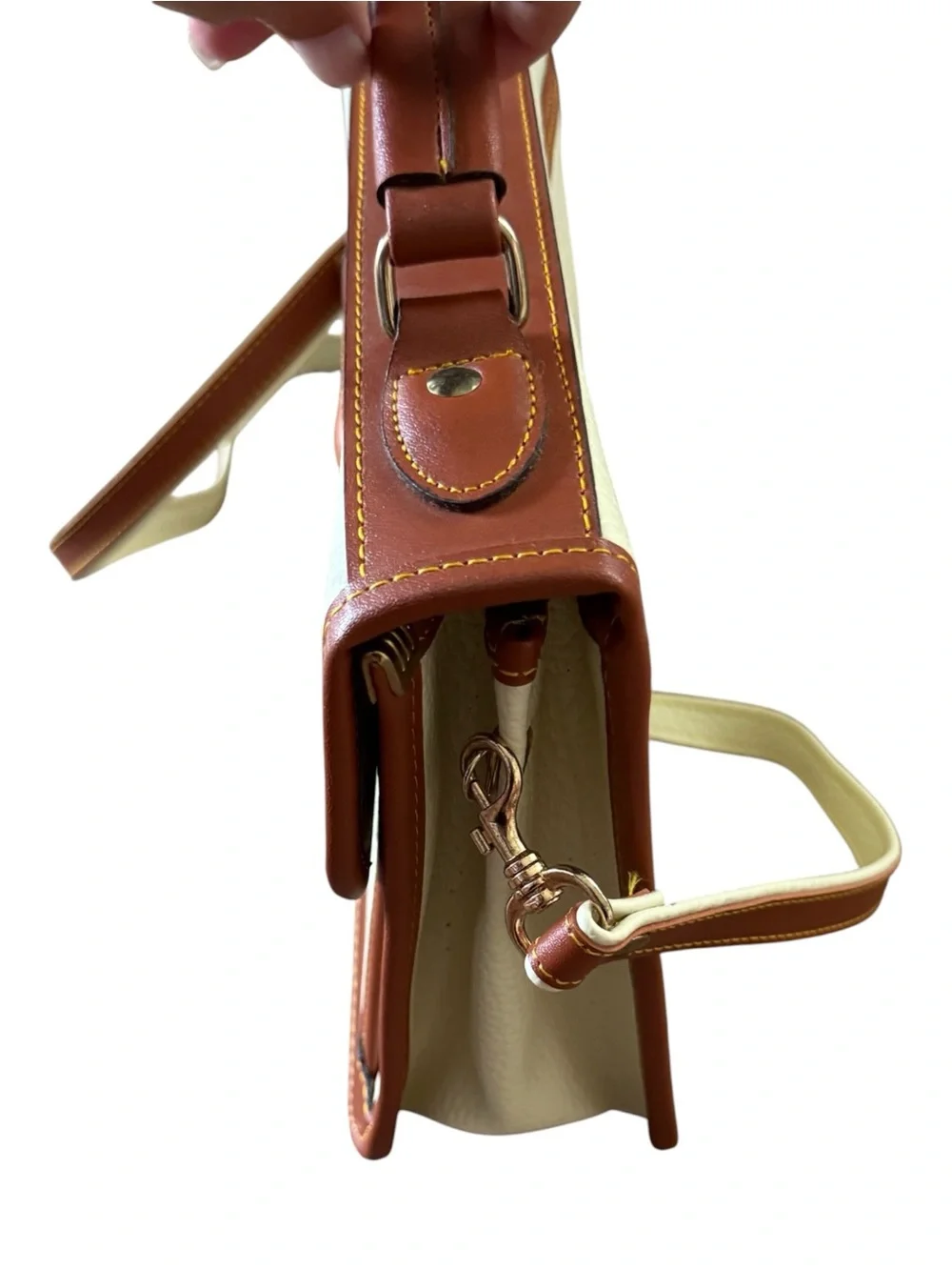 Cream and Brown Leather Top-Handle Satchel
